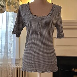 LOFT Black and White Textured Short Sleeve Tee